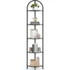 Image de Meuble Étagère Étagère d'Angle à 5 Niveaux Verre Trempé Cadre en Métal pour Salon Cuisine Noir Classique