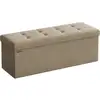 Image de Songmics banc de rangement pliable de 110 cm, coffre de rangement, tabouret repose-pieds, pouf de chambre, taupe clair