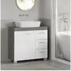 Image de Meuble sous vasque, 3 grands tiroirs, 2 compartiments derrière la porte, 70 x 30x 64 cm, blanc et gris ciment