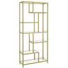 Image de Étagère de rangement, bibliothèque, 6 niveaux, porte-plantes, 30 x 80 x 180 cm, verre trempé, pour bureau, salon, chambre, cuisine, doré métallique