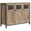 Image de Meuble de rangement, buffet, avec placard 3 portes, pour salle à manger, salon, cuisine, entrée, cadre en acier, style industriel, marron camel et noir d'encre