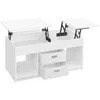 Image de Table Basse Relevable avec 2 Tiroirs et Compartiments Cachés Compartiments Ouverts pour Salon Bureau à Domicile Blanc Neige