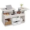 Image de Table basse avec deux tiroirs en tissu double relevage couleur avoine