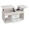 Image de Table basse, table de salon relevable avec 2 tiroirs et compartiments cachés, compartiments ouverts, pour salon, bureau à domicile, beige avoine