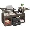 Image de Table basse avec deux tiroirs en tissu double relevage marron sapin
