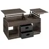 Image de Table basse, table de salon relevable avec 2 tiroirs et compartiments cachés, compartiments ouverts, pour salon, bureau à domicile, marron cendré