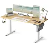 Image de Bureau Électrique Réglable en Hauteur 160 x 70 cm Table Assis-debout Fonction Mémoire 4 Hauteurs Doré Chêne