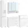 Image de Meuble de salle de bain, meuble sous lavabo, meuble de toilettes, armoire murale avec éclairage, ensemble de 4, avec étagères réglables, moderne, blanc