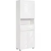 Image de Armoire de Salle de Bain avec 2 Tiroirs Étagères Réglables Compartiments 30 x 60 x 170 cm Blanc Nuage