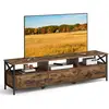 Image de Meuble tv pour télévision jusqu'à 80 pouces, support télé, 3 tiroirs en tissu, 3 étagères, 178 x 40 x 50 cm, salon, chambre, cadre en acier, marron rustique et noir