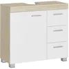 Image de Meuble sous lavabo - Blanc nuage et beige - 3 tiroirs - 2 compartiments - MDF - 30x70x64 cm