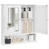 Image de Armoire de salle de bain - Miroir - 2 portes - Étagère réglable - Compartiment ouvert - Blanc