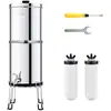 Image de Systeme de filtration deeau par gravite , systeme de filtration deeau de comptoir en acier inoxydable 304 2,25 g, reduit le plomb et jusqua 99 % du chlore, avec 2 filtres a charbon en ceramique, robinet et support