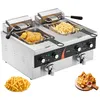 Image de Friteuse Électrique Commerciale-VEVOR-3000 W-2 Cuves en Inox de 85 L avec 2 Paniers à Frire Température et Temps Réglable