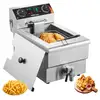 Image de Friteuse commerciale 3000 w, friteuses a bain dehuile electrique avec panier, en acier inox, 9 l, avec controle du temps et de la temperature, protection contre la surchauffe, pour restaurant