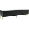Image de Meuble tv noir,design de porte rainurée,8 compartiments de rangement + 4 portes,pieds dorés,190l x 38l x 48h cm
