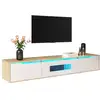 Image de Meuble tv elégante,armoire tv haut brillant,support tv mural 3 portes spéciaux,table blanc et bois avec lumière led,180x35x30cm Façade Brillante,avec Lumière