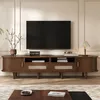 Image de Meuble TV moderne - Neche - 170x40x40 cm - 2 tiroirs en rotin - 2 portes coulissantes - Marron - Plateau ovale - 8 pieds