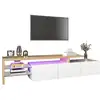 Image de Meuble tv design moderne élégant,3 portes blanc brillant,étagères en verre,éclairage led,aspect bois,197.5x39x42cm