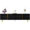 Image de Meuble tv brillant noir avec 4 portes,style moderne et simple,conception gold line,pieds dorés,170x35x46cm Façade Brillante