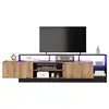 Image de Meuble tv moderne pour télé 70,espace de rangement ouvert avec led,armoire en bois d’origine avec cadre noir,190l x 40l x 48.5hcm