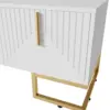 Image de Meuble tv moderne avec 4 compartiments de rangement + 4 portes au design unique,poignées + pieds dorés,170x40x45.5cm,blanc