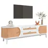 Image de Meuble tv en bois naturel avec 2 tiroirs,armoire tv avec côtés en rotin,commode salon style rustique,170x39.5x46cm,blanc+bois