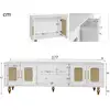 Image de Meuble tv style vintage,meuble télé avec 2 tiroirs + 2 grands compartiments de rangement,porte en rotin,177x38x53cm,blanc