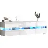Image de Meuble tv blanc brillant moderne avec led,banc télé 2 portes+1 tiroir,compartiment ouvert,160l x 39l x 45h cm