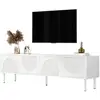 Image de Meuble tv blanc moderne avec espace de rangement,finition mate et gestion des câbles,design minimaliste pour le salon,180x40x52cm