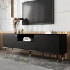 Image de Meuble TV élégant avec 1 tiroir et 2 portesCompartiments ouvertsSurface texturée peinteNoir170x36x54.5cm