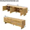 Image de Meuble tv en bois naturel avec motif ondulé,buffet bas moderne avec 4 portes,console salon pour écrans de télévision,style scandinave,155x36x47cm