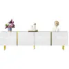 Image de Meuble tv brillant blanc avec 4 portes,style moderne et simple,conception gold line,pieds dorés,170x35x46cm
