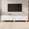Image de Meuble TV moderne - 180x40x45 cm - 4 portes cintrées - 6 pieds en métal - Blanc et bois
