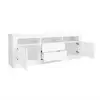 Image de Meuble tv haute brillance 160 x 35 x 60cm avec led,3 compartiments ouverts,2 portes+2 tiroirs,contrôle intelligent de l'app,blanc Façade Brillante,avec Lumière
