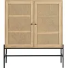 Image de Buffet haut 2 portes en cannage naturel et effet chêne 100 cm - Iris
