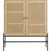 Image de Buffet haut 2 portes en cannage naturel et effet chêne 100 cm - iris Iris