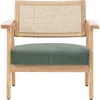 Image de Fauteuil en velours côtelé vert et cannage naturel - Tim