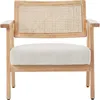 Image de Fauteuil en velours côtelé beige et cannage naturel - Tim