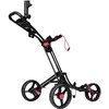 Image de COSTWAY Chariot de Golf 3 Roues Pliable avec Porte-parapluie et Porte-tee en Aluminium Frein au Pied et Poignée Rembourrée Ajustable