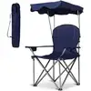 Image de Chaise de camping avec parasol, chaise de plage pliante avec porte-gobelet, accoudoir rembourré