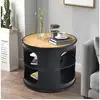Image de Table basse ronde avec structure en métal, inclus etagères de rangement à 3 niveaux, style industriel, idéal pour salon, chambre, balcon etc.