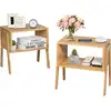 Image de Lot de 2 table de chevettable d'appoint avec fonction superposable-bambou 100% naturel pour salon, chambre 43 x 29 x 42cm