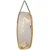Image de Miroir mural suspendu, miroir de salle de bains, avec cadre en bambou et sangle en cuir réglable, coin arrondi, pour salon, chambre, entrée etc. (77cm x 44 cm x 1,5cm (l x l x h))