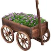 Image de COSTWAY Brouette à Fleurs en Bois Jardinière à Roues avec Poignée Réglable et Trou de Drainage pour FermePatio