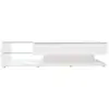 Image de Meuble tv brillant à éclairage led,commode tv avec 2 grands tiroirs + étagères en verre,design moderne,170x36x38cm,blanc