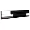 Image de Meuble tv brillant à éclairage led,commode tv avec 2 grands tiroirs + étagères en verre,design moderne,170x36x38cm,noir Façade Brillante,avec Lumière