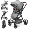 Image de Poussette 2 En 1 Poussette Combinée Compacte Légère Pliable Avec Siège Inclinable Poussette Bébé Confort Pour 0-3 Ans Gris