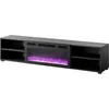 Image de Meuble Tv 180x39x33 Cm Noir Mat Rolli Avec Cheminée Intégrée Noir Meuble Hi-fi À Susprendre Ou Á Poser