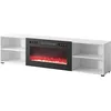 Image de Meuble Tv 200x51x33 Cm Blanc Mat Rolli Avec Cheminée Intégrée Noir Meuble Hi-fi À Susprendre Ou Á Poser